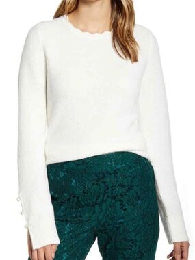 Rachel Parcell Cream Scalloped Neck Sweater